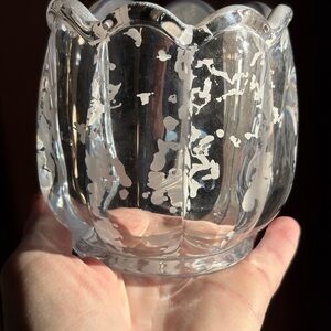 FITZ AND FLOYD NIB! candle votive holder silver & black elegant glass 3.5”